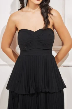 Women * Pleated Bandeau Bodice Chiffon Tiered Midi