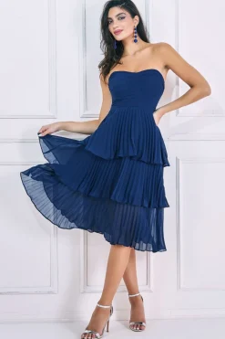 Women * Pleated Bandeau Bodice Chiffon Tiered Midi