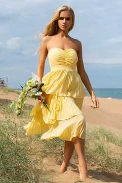 Women * Pleated Bandeau Bodice Chiffon Tiered Midi
