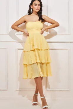 Women * Pleated Bandeau Bodice Chiffon Tiered Midi