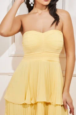 Women * Pleated Bandeau Bodice Chiffon Tiered Midi