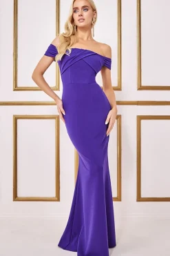 Women * Pleated Bardot Scuba Maxi Dress