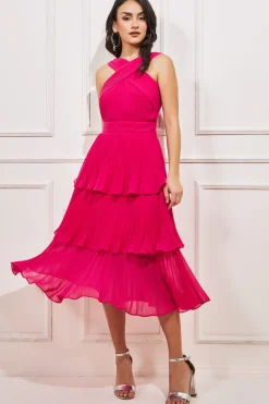 Women * Pleated Bodice Chiffon Tiered Midi