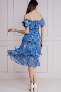 Women * Pleated Bodice Chiffon Tiered Midi Dress