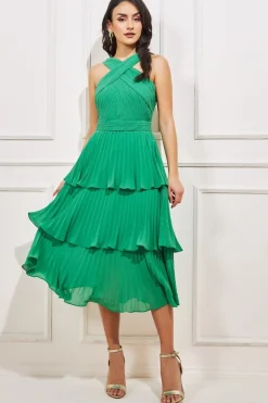 Women * Pleated Bodice Chiffon Tiered Midi