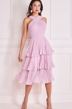Women * Pleated Bodice Chiffon Tiered Midi
