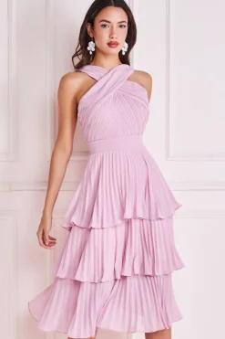 Women * Pleated Bodice Chiffon Tiered Midi