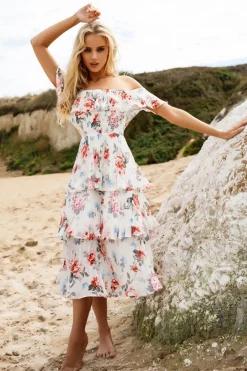 Women * Pleated Bodice Chiffon Tiered Midi Dress