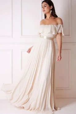 Women * Pleated Chiffon Off Shoulder Maxi Dress