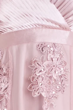 Women * Pleated Satin V Neck High And Low Midi