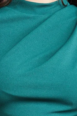 Women * Pleated Shoulder High Neck Midi - Emerald Green