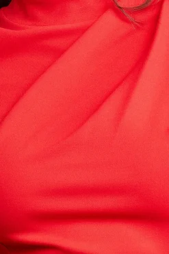 Women * Pleated Shoulder High Neck Midi Dress