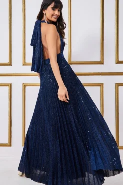 Women * Plunge Halterneck Sequin Lurex Maxi
