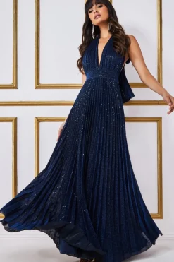 Women * Plunge Halterneck Sequin Lurex Maxi