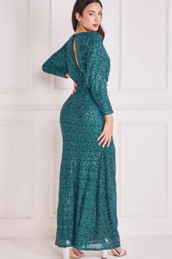 Women * Plunge V-Neck Sequin Maxi