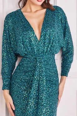 Women * Plunge V-Neck Sequin Maxi