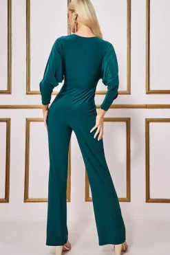 Women * Plunging V-Neck Jumpsuit - Emerald