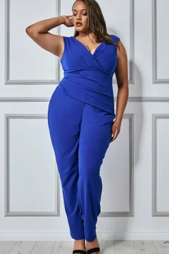 Women * Plus Bardot Scuba Jumpsuit - Royal Blue