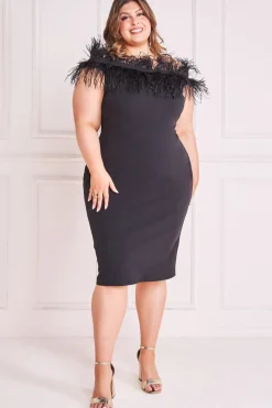 Women * Plus Off The Shoulder Feather Midi Dress