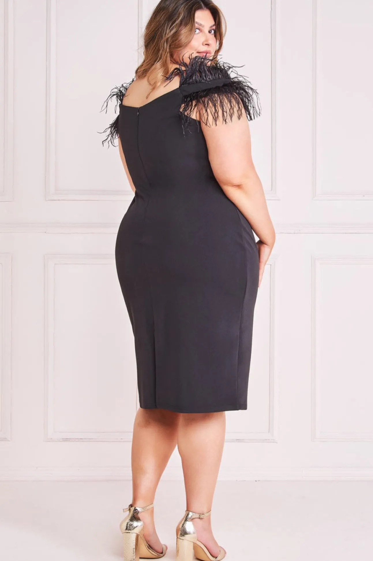 Women * Plus Off The Shoulder Feather Midi Dress
