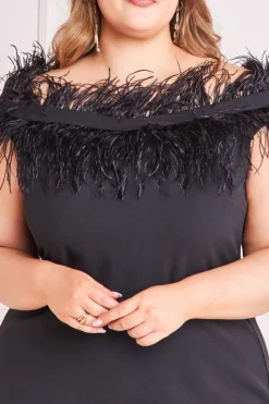 Women * Plus Off The Shoulder Feather Midi Dress