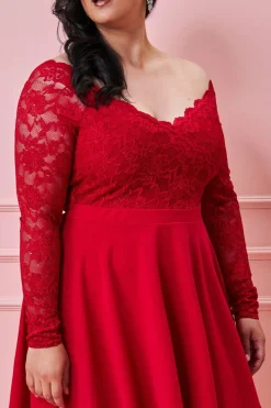 Women * Plus Off The Shoulder Lace Skater Dress