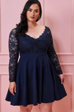 Women * Plus Off The Shoulder Lace Skater Dress