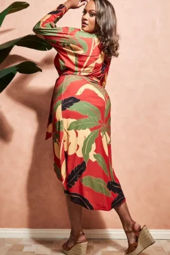 Women * Plus Printed Batwing Wrap Midi Dress