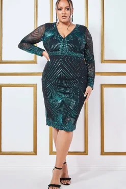 Women * Plus Scalloped Hem Starburst Midi Dress