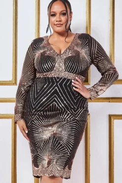 Women * Plus Scalloped Hem Starburst Midi Dress - Rose Gold