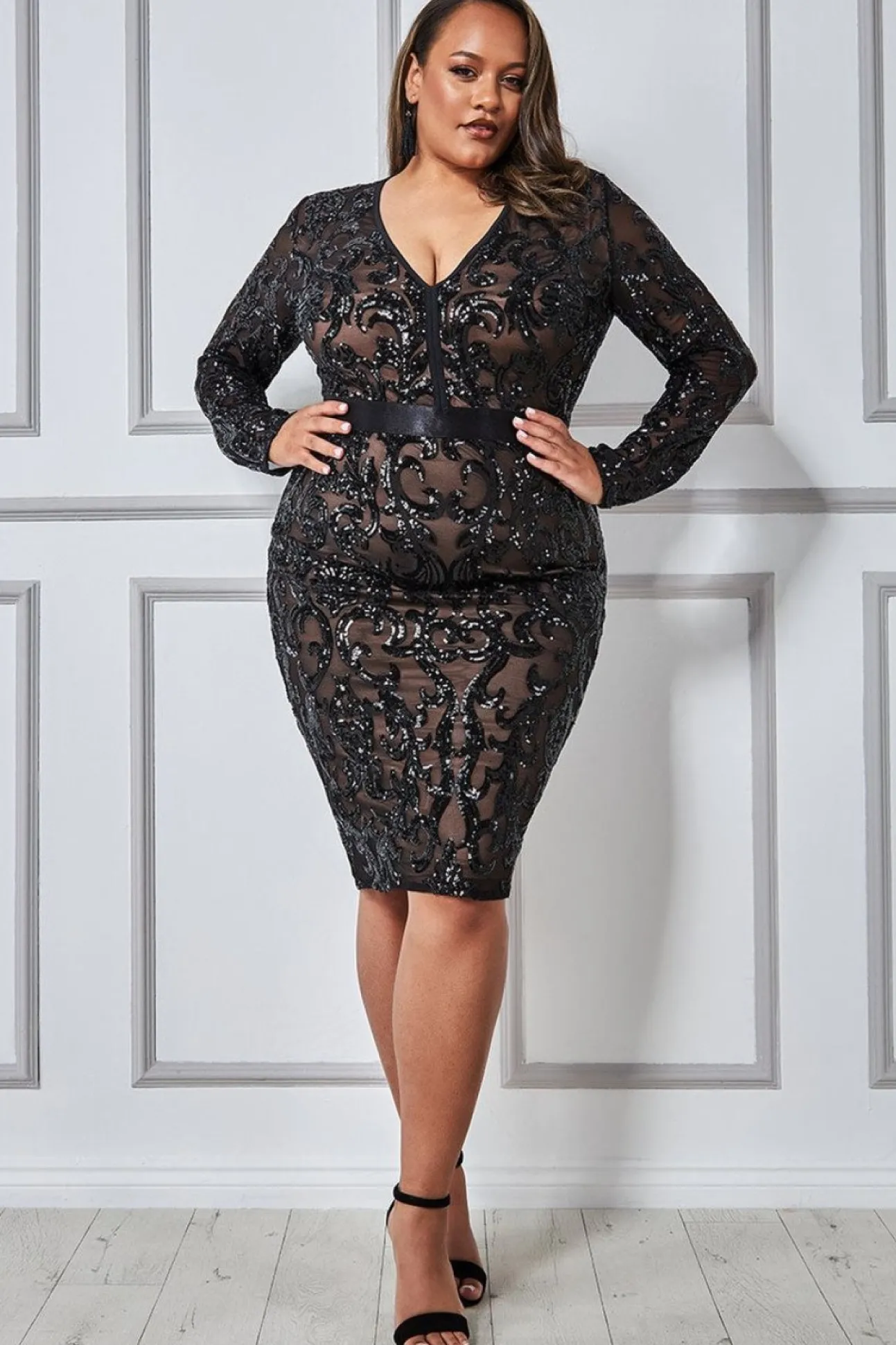 Women * Plus Sequin & Mesh Midi Dress