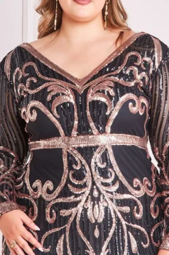 Women * Plus Sequin Mesh V Neck Midi