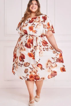 Women * Plus Wrap Back Flutter Sleeve Midi Dress