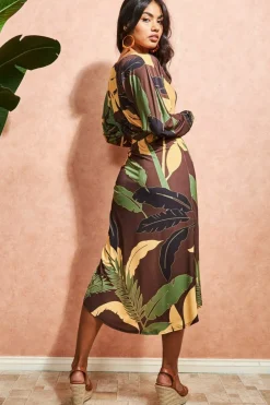 Women * Printed Batwing Wrap Midi Dress
