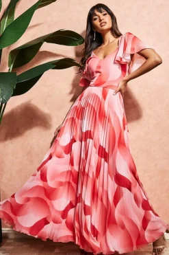 Women * Printed Chiffon Pleated Maxi Dress