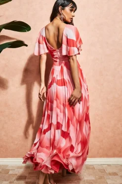 Women * Printed Chiffon Pleated Maxi Dress