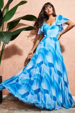 Women * Printed Chiffon Pleated Maxi Dress