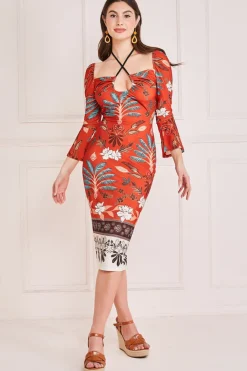 Women * Printed Tie Back Midi Dress