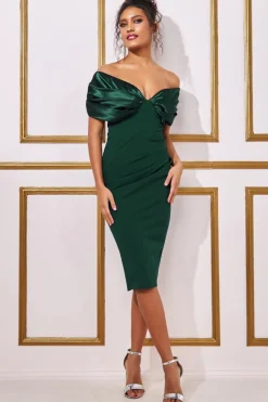 Women * Satin & Scuba Off The Shoulder Midi Dress