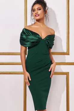 Women * Satin & Scuba Off The Shoulder Midi Dress