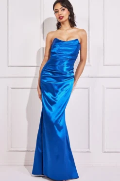 Women * Satin Bandeau Maxi Dress - Royal Blue