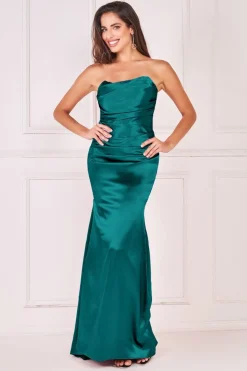 Women * Satin Bandeau Maxi Dress Green