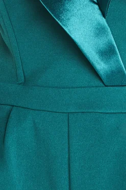Women * Satin Collar Scuba Jumpsuit Green