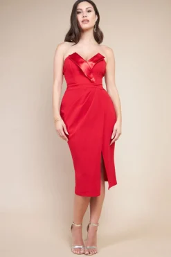 Women * Satin Collar Scuba Midi Dress