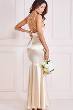 Women * Satin Cowl Neck With Strappy Back Maxi