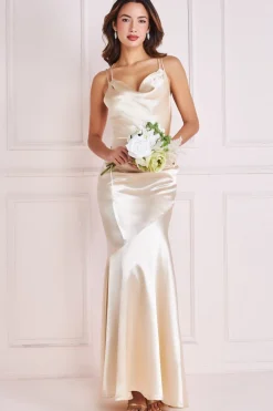 Women * Satin Cowl Neck With Strappy Back Maxi
