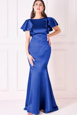 Women * Satin Flutter Sleeve Mermaid Maxi