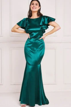 Women * Satin Flutter Sleeve Mermaid Maxi