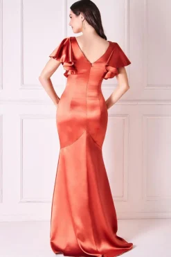 Women * Satin Flutter Sleeve Mermaid Maxi