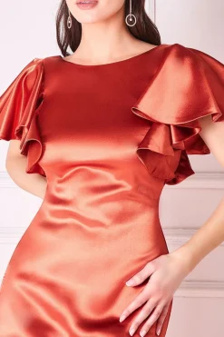 Women * Satin Flutter Sleeve Mermaid Maxi